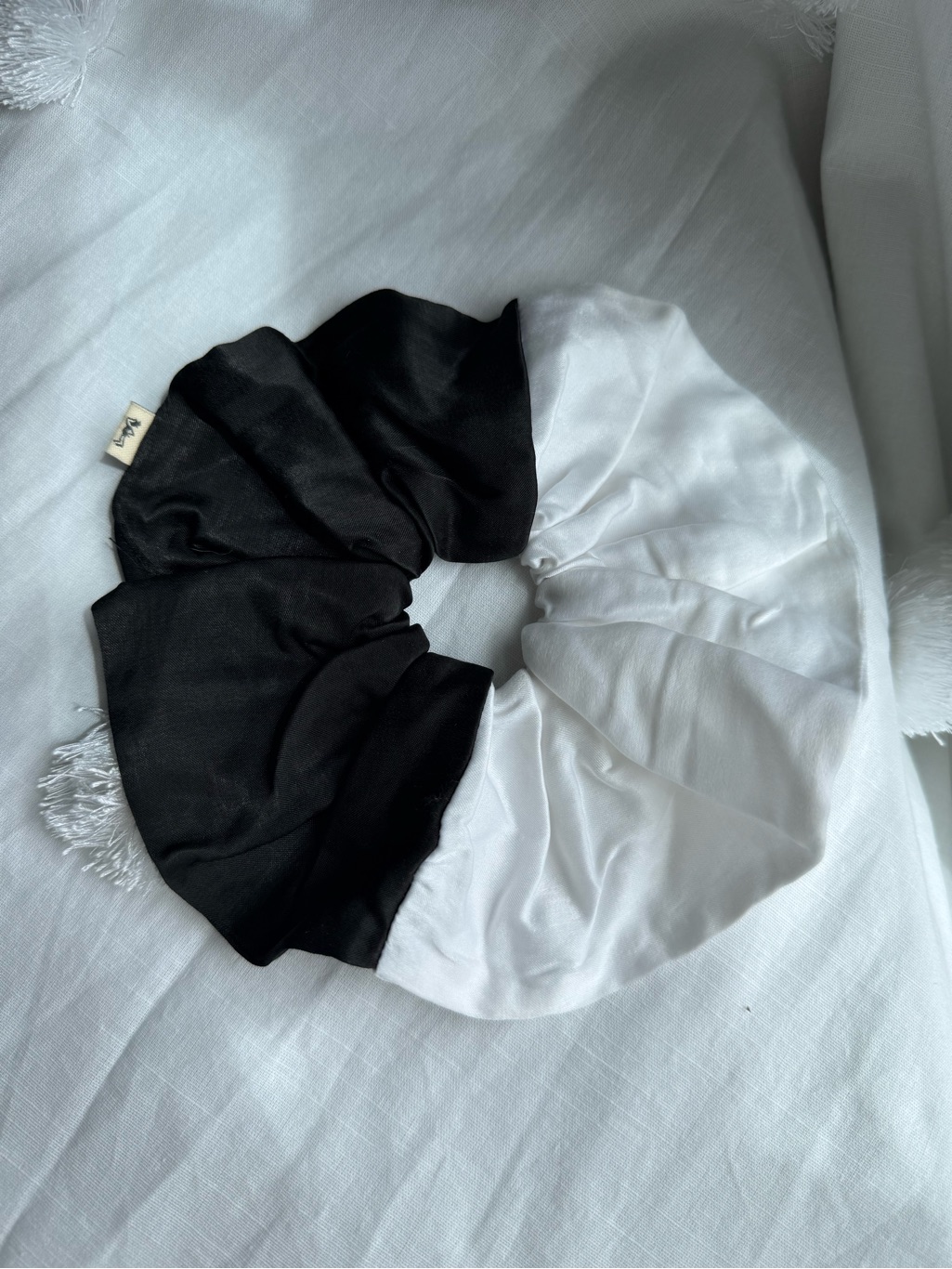 Fashion Brand Company Jumbo Black And White Satin Scrunchie Fashion Brand Company Jumbo Black And White Satin Scrunchie